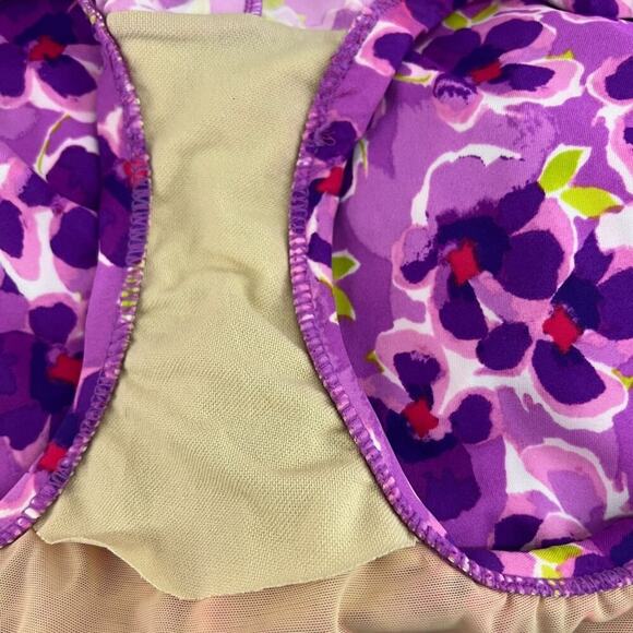 Maxine Of Hollywood Spa Shirred Girl Leg One Piece Swimsuit Purple Floral Size 1 - Picture 3 of 8